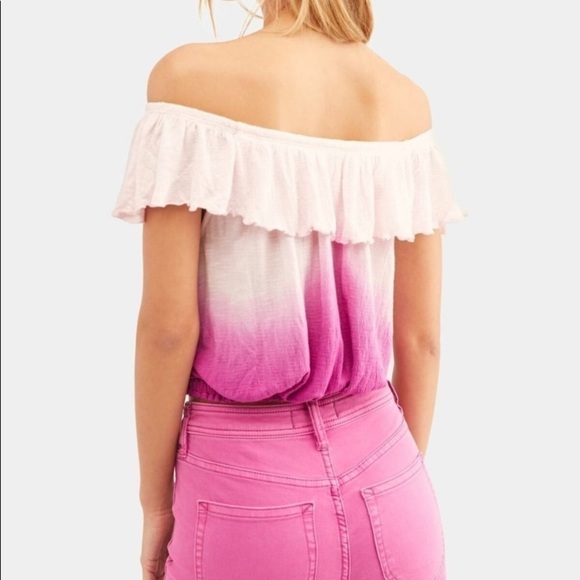 NEW FREE PEOPLE Cora Lee off the shoulder top pink ombré cropped elastic small - Picture 4 of 12
